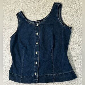 Eddie Bauer 100% cotton dark wash denim button up vest sleeveless top size L